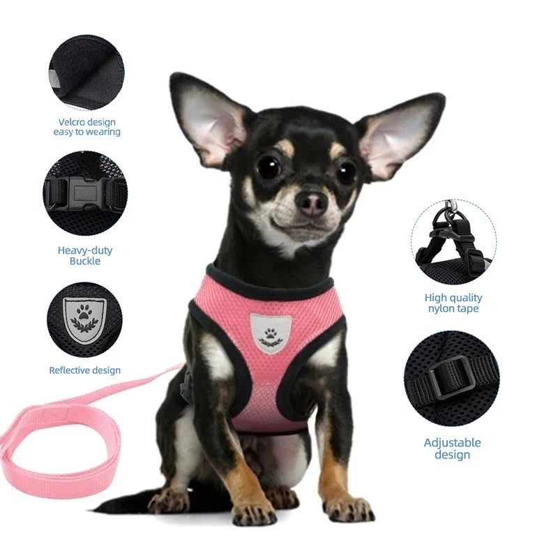 Adjustable Cat & Dog Breathable Harness Set | Vest Walking Traction Rope Set