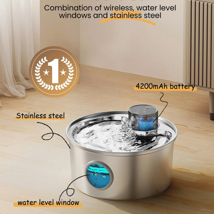 3.2L Automatic Pet Water Fountain | Stainless Steel | USB Rechargeable